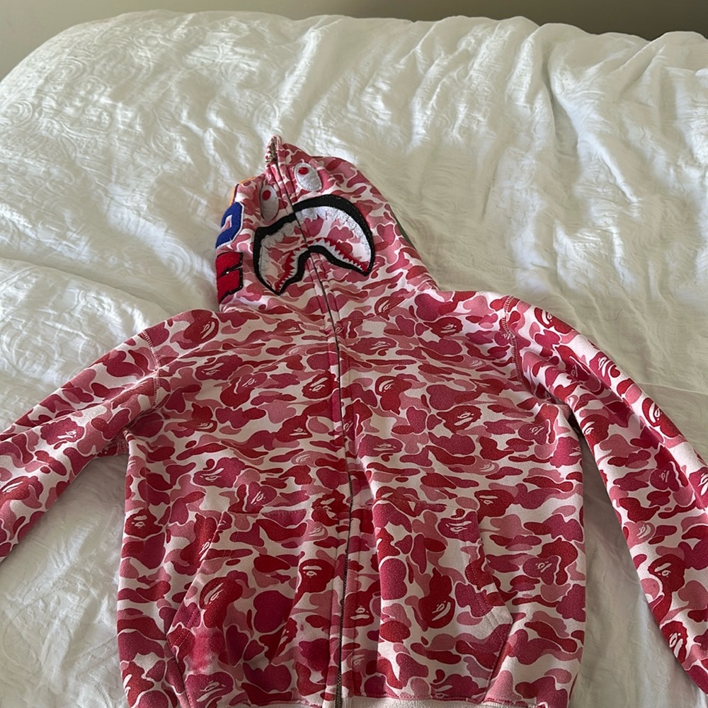 Bape Sharkhead Pink Double Zip 2 Layered Hoodie Men’s Medium